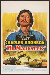 9h477 MR. MAJESTYK Belgian '74 art of Charles Bronson mugshot, written by Elmore Leonard!