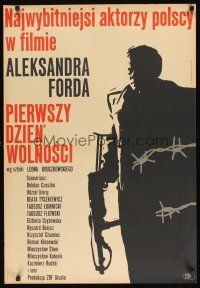 9h298 FIRST DAY OF FREEDOM Polish 23x33 '64 Pierwszy dzien' wolnosci, Holdanowicz art of man w/gun!