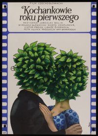 9h313 LOVERS IN THE YEAR ONE Polish 23x33 '73 Milenci v roce jedna, Flisak art of leafy lovers!