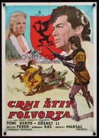 9h535 BLACK SHIELD OF FALWORTH Yugoslavian '54 close-up art of Tony Curtis & Janet Leigh!