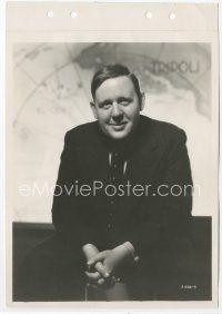 9j114 CHARLES LAUGHTON 8x10 key book still '30s sitting with hands clasped in front of giant map!