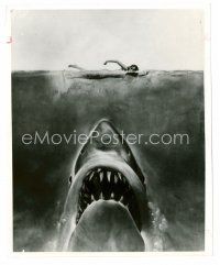 9j366 JAWS 8x10 still '75 art of the man-eating shark attacking sexy swimmer from one-sheet!