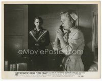 9j663 TEENAGERS FROM OUTER SPACE 8x10 still '59 alien teen holds gun on nurse on phone!