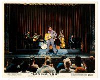 9j002 LOVING YOU color 8x10 still '57 full-length Elvis Presley performing on stage with band!