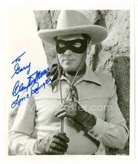 9k061 CLAYTON MOORE signed 8x9.75 REPRO still '90s close up in costume as The Lone Ranger!