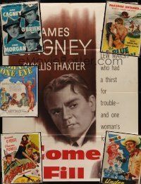 9k014 LOT OF 6 FOLDED INCOMPLETE/CUT THREE-SHEETS '44 - '51 two James Cagney, Blue Lagoon & more!