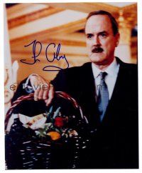 9k075 JOHN CLEESE signed color 8x10 REPRO still '00s c/u of the English star holding fruit basket!