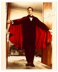 9k101 VINCENT PRICE signed color 8x10 REPRO still '80s full-length portrait in doorway with cape!