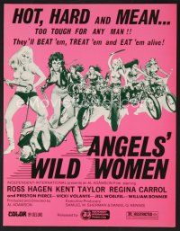 9k255 ANGELS' WILD WOMEN pressbook '72 sexy biker chicks that are too tough for any man!