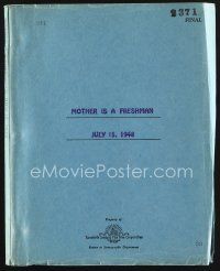 9k233 MOTHER IS A FRESHMAN final draft script July 15, 1948, screenplay by Loos & Sale!