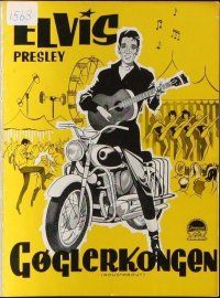 9k194 ROUSTABOUT Danish program '65 different artwork of Elvis Presley on motorcycle with guitar!