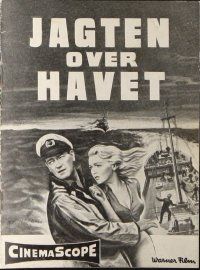 9k195 SEA CHASE Danish program '58 different images & artwork of John Wayne & sexy Lana Turner!