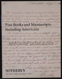 9m495 SOTHEBY'S FINE BOOKS & MANUSCRIPTS INCLUDING AMERICANA 12/07/99 auction catalog '99