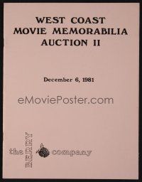 9m296 WEST COAST MOVIE MEMORABILIA AUCTION II 12/06/81 auction catalog '81