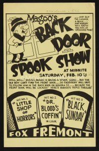 9m253 MAGOO'S BACK DOOR SPOOK SHOW herald '60s Little Shop of Horrors, Black Sunday!