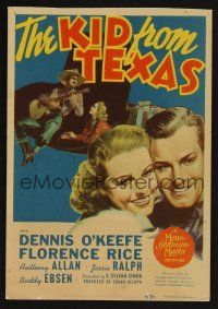 9m007 KID FROM TEXAS mini WC '39 cowboy Dennis O'Keefe & pretty Florence Rice!!