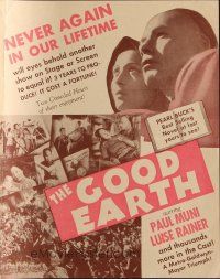 9m239 GOOD EARTH herald '37 Asian Paul Muni & Luise Rainer, from Pearl S. Buck novel!