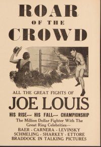 9m263 ROAR OF THE CROWD herald '30s documentary of slugger Joe Louis, boxing!