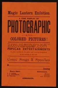 9p003 MAGIC LANTERN EXHIBITION handbill c1880s fine display of photographic and colored pictures!