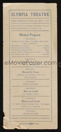 9p004 OLYMPIA THEATRE handbill 1909 a musical program that included two different motion pictures!