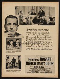 9p112 KNOCK ON ANY DOOR magazine ad '49 Humphrey Bogart, John Derek, directed by Nicholas Ray!