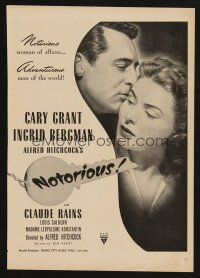 9p120 NOTORIOUS magazine ad '46 close up of Cary Grant & Ingrid Bergman, Alfred Hitchcock classic!