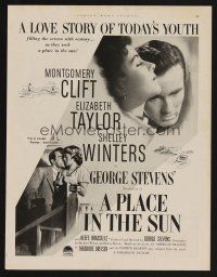 9p123 PLACE IN THE SUN magazine ad '51 Montgomery Clift, sexy Elizabeth Taylor, Shelley Winters