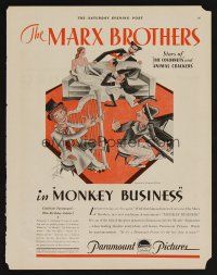 9p114 MONKEY BUSINESS magazine ad '31 great art of all 4 Marx Brothers including Zeppo!