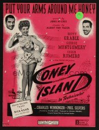 9p296 CONEY ISLAND sheet music '43 sexy dancer Betty Grable, Put Your Arms Around Me Honey!