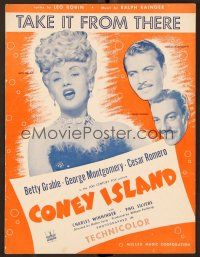 9p295 CONEY ISLAND sheet music '43 sexy Betty Grable, Cesar Romero, Take It From There!