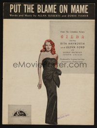 9p328 GILDA sheet music '46 sexy Rita Hayworth full-length in sheath dress, Put the Blame on Mame!