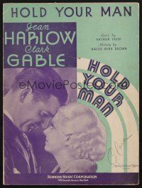 9p354 HOLD YOUR MAN sheet music '33 best close up of sexy Jean Harlow & Clark Gable!