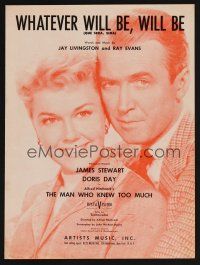 9p396 MAN WHO KNEW TOO MUCH sheet music '56 Jimmy Stewart & Doris Day, Whatever Will Be, Will Be!