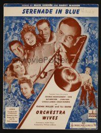 9p423 ORCHESTRA WIVES sheet music '42 image of Glenn Miller playing trombone, Serenade in Blue!