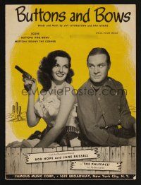 9p425 PALEFACE sheet music '48 Bob Hope & sexy Jane Russell with pistol, Buttons and Bows!
