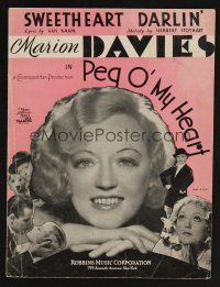 9p428 PEG O' MY HEART sheet music '33 close-up of Marion Davies, Sweetheart Darlin'!