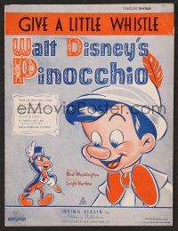 9p432 PINOCCHIO sheet music '40 Disney classic fantasy cartoon, Give a Little Whistle!