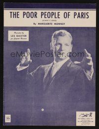 9p434 POOR PEOPLE OF PARIS sheet music '54 Marguerite Monnot, cool portrait of Les Baxter!