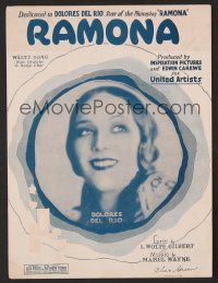 9p439 RAMONA sheet music '28 close-up of pretty Dolores Del Rio!