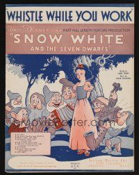 9p473 SNOW WHITE & THE SEVEN DWARFS sheet music '37 Disney cartoon classic, Whistle While You Work!