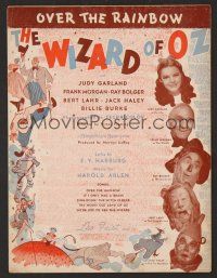 9p545 WIZARD OF OZ sheet music '39 Victor Fleming, Judy Garland classic, Over the Rainbow!