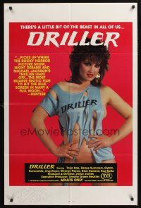 9r025 DRILLER signed 1sh '84 by Timothy Green Beckley, sexy Taija Rae in sexy Thriller parody!