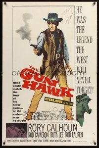 9r028 GUN HAWK signed 1sh '63 by Rory Calhoun, cool art of him as a cowboy with smoking gun!