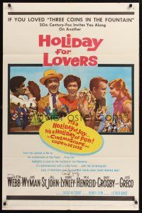 9r029 HOLIDAY FOR LOVERS signed 1sh '59 by Carol Lynley, who's pictured w/Jane Wyman, Jill St. John