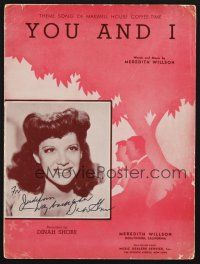 9r078 DINAH SHORE signed sheet music '41 You and I, head & shoulders image of young sexy Dinah!