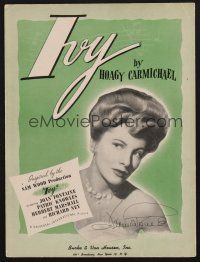9r079 JOAN FONTAINE signed sheet music '47 Ivy by Hoagy Carmichael, pretty image of Joan!