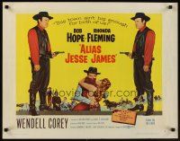 9s356 ALIAS JESSE JAMES style A 1/2sh '59 wacky outlaw Bob Hope & sexy Rhonda Fleming!