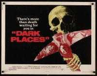 9s438 DARK PLACES 1/2sh '74 Christopher Lee, Joan Collins, cool image of skull & pick axe!