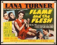 9s471 FLAME & THE FLESH style B 1/2sh '54 sexy brunette bad girl Lana Turner, plus Pier Angeli!