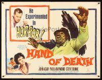 9s510 HAND OF DEATH 1/2sh '62 great image of cheesy monster, no one dared come too close!